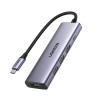 HUB USB-C (DOCKING STATION) 5 EN 1 HDMI 2.0 4K@30Hz | 3 USB-A 3.0 (5Gbps) | USB-C PD CARGA 100W | POTENTE DISIPACION DE CALOR | CHIP DE ULTIMA GENRACION 1 CABLE DE NYLON TRENZADO DE 25CM| CARCAZA DE ALUMINIO.